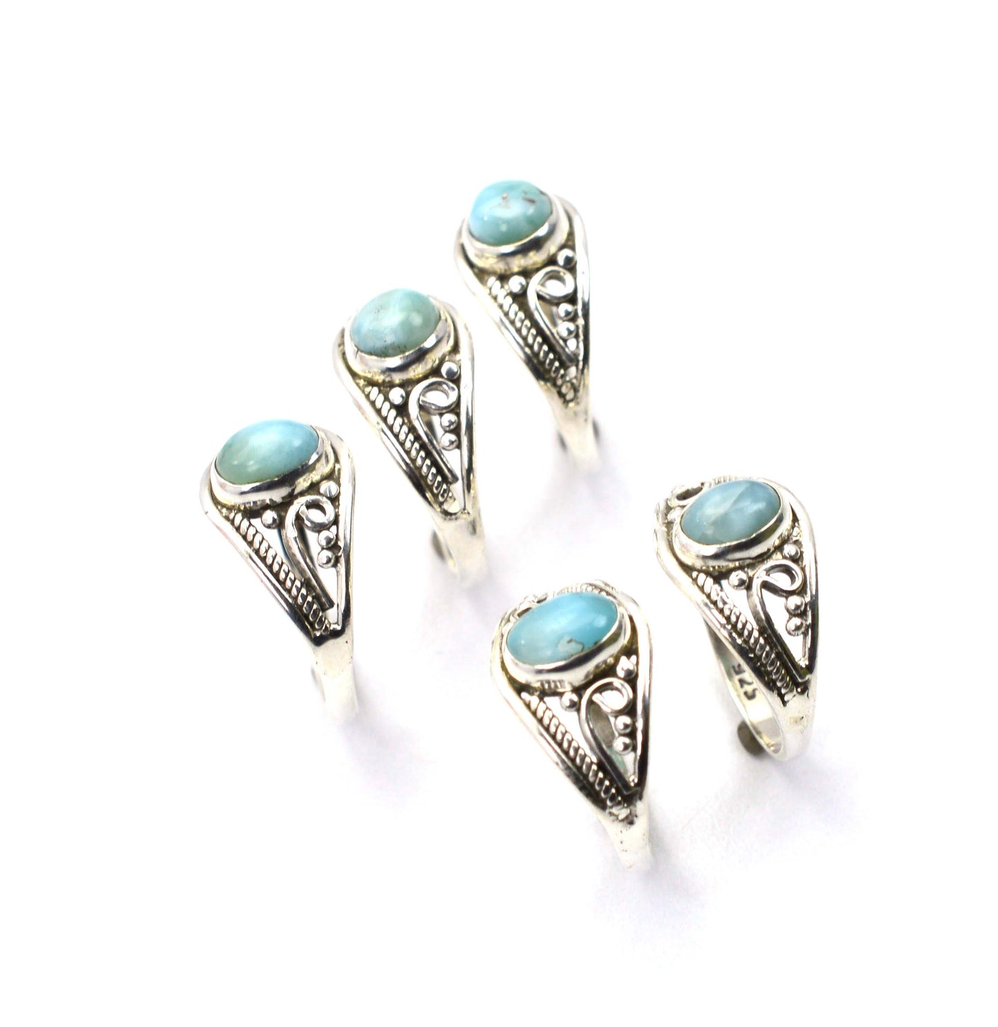 WHOLESALE 5PC 925 SOLID STERLING SILVER BLUE LARIMAR RING LOT