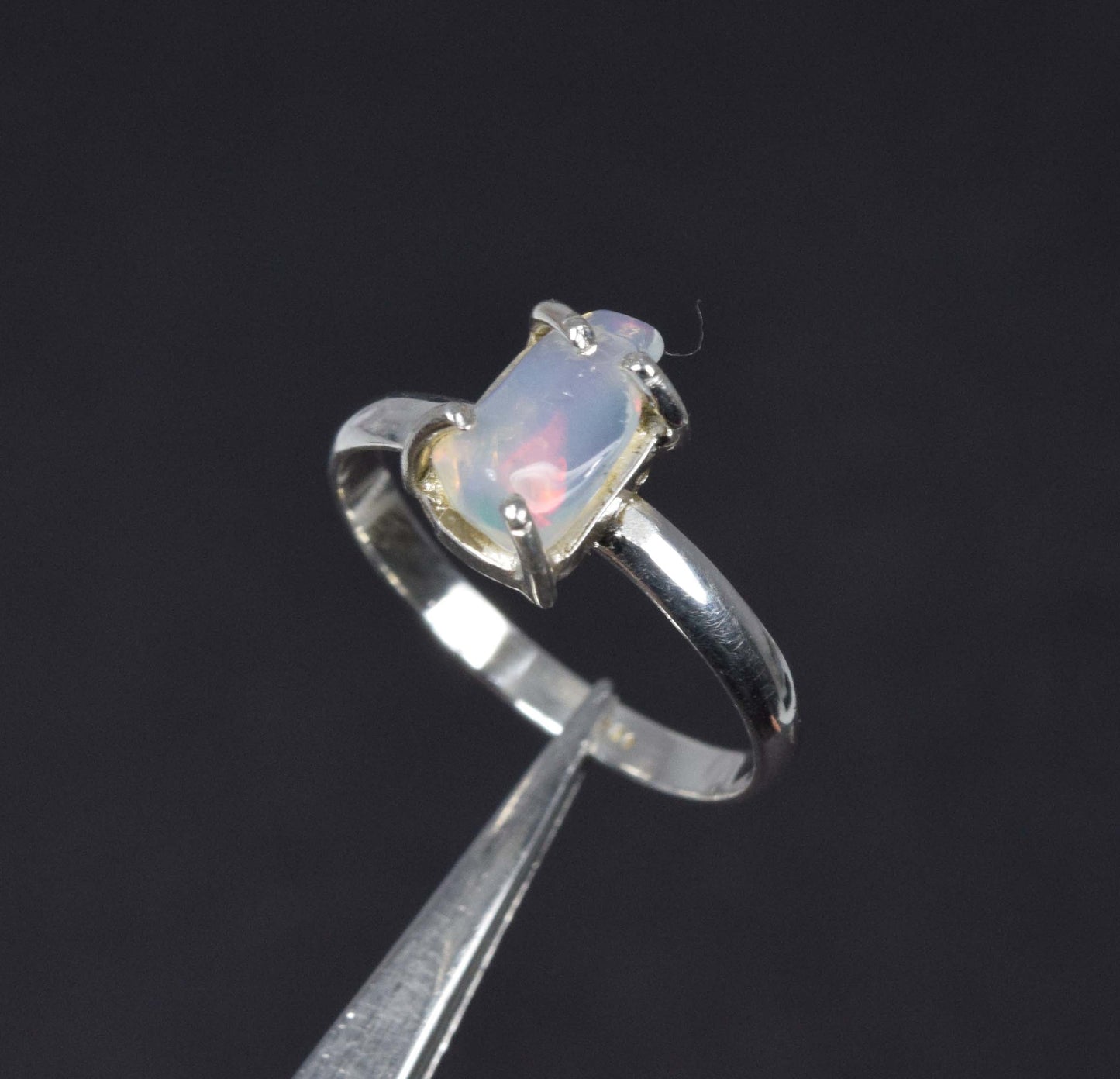 925 Solid Sterling Silver Natural Rough Ethiopian Opal Prong Setting Ring - 1.8 Grams