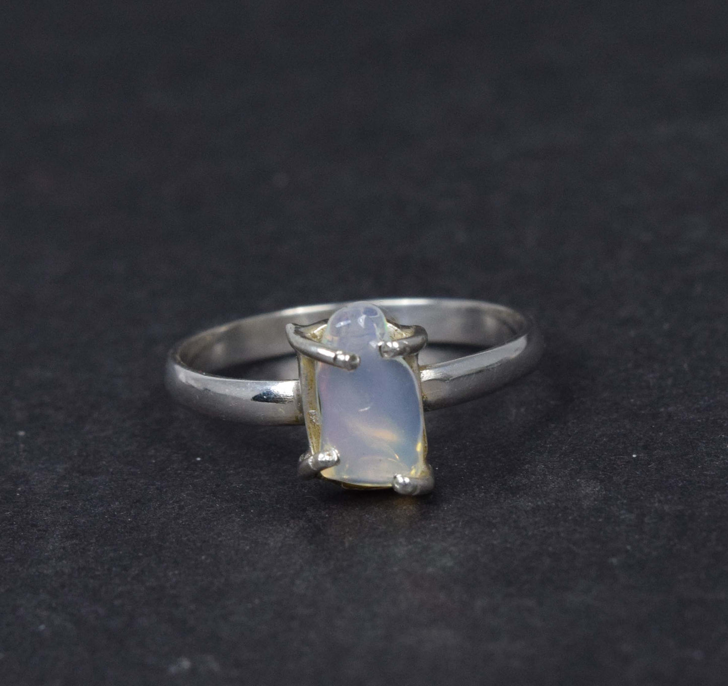 925 Solid Sterling Silver Natural Rough Ethiopian Opal Prong Setting Ring - 1.8 Grams