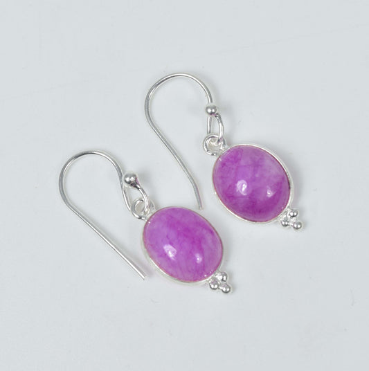 925 Solid Sterling Silver Pink Rainbow Moonstone Hook Earring-1.1 Inch