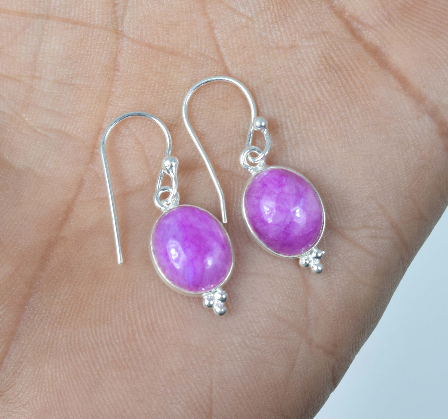 925 Solid Sterling Silver Pink Rainbow Moonstone Hook Earring-1.1 Inch