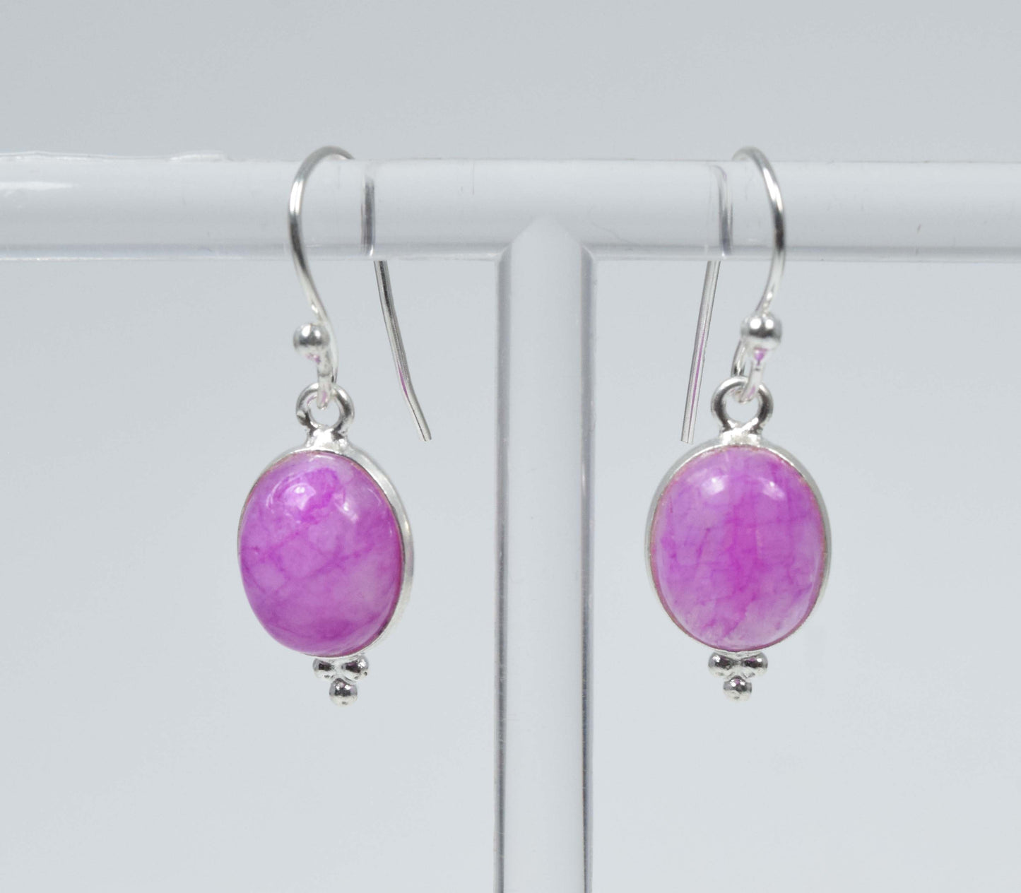 925 Solid Sterling Silver Pink Rainbow Moonstone Hook Earring-1.1 Inch