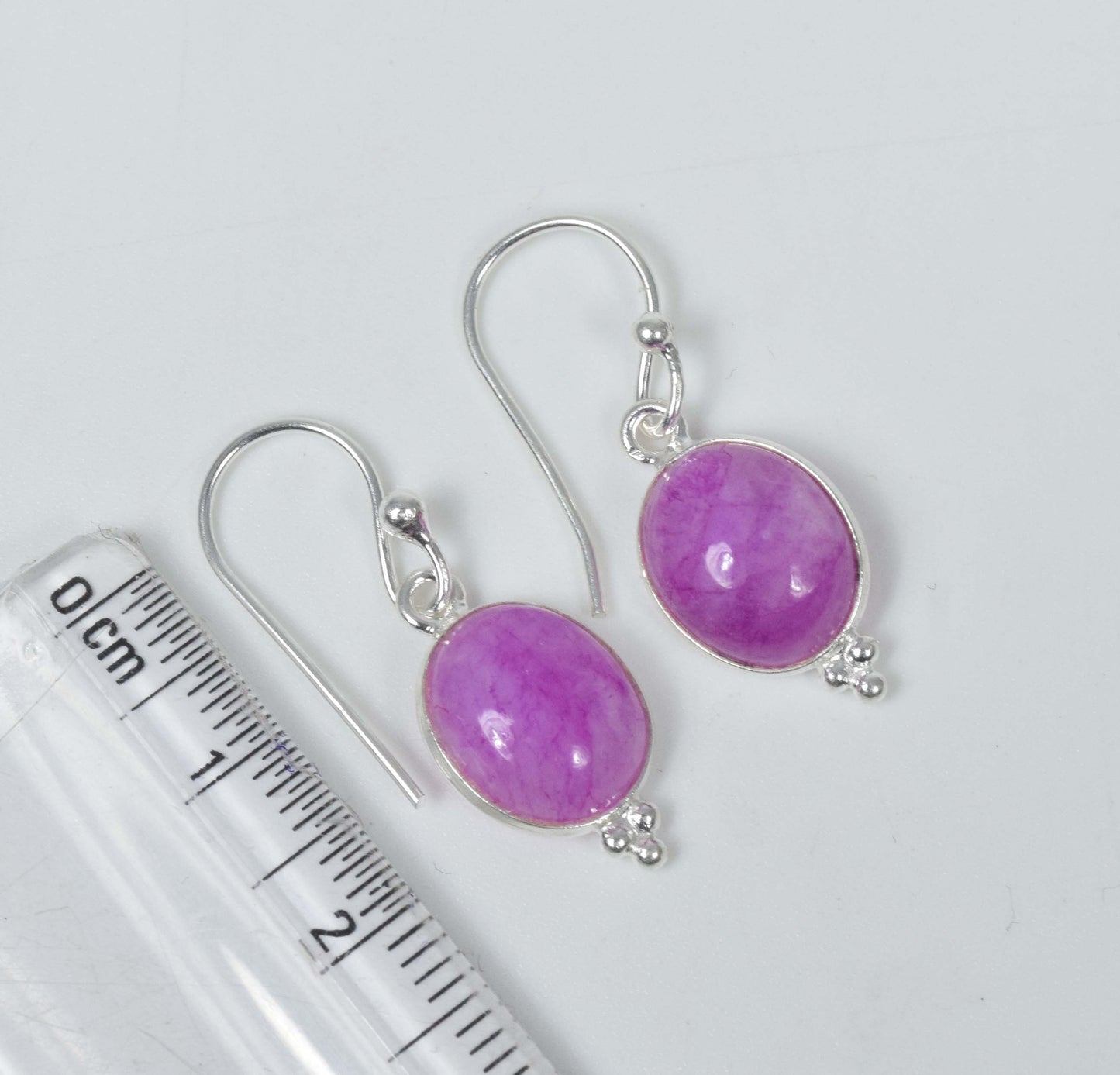 925 Solid Sterling Silver Pink Rainbow Moonstone Hook Earring-1.1 Inch