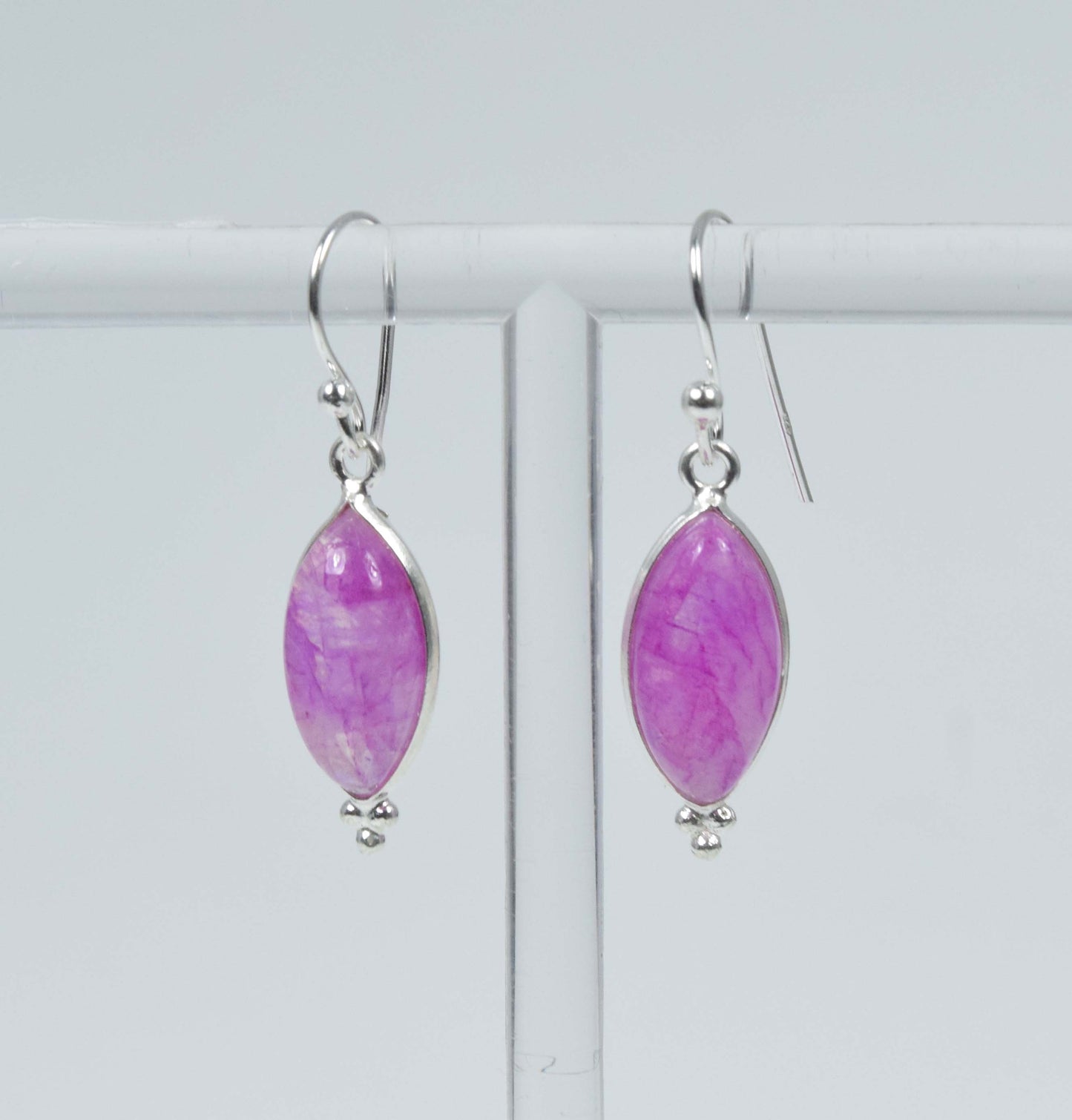 925 Solid Sterling Silver Pink Rainbow Moonstone Hook Earring-1.3 Inch