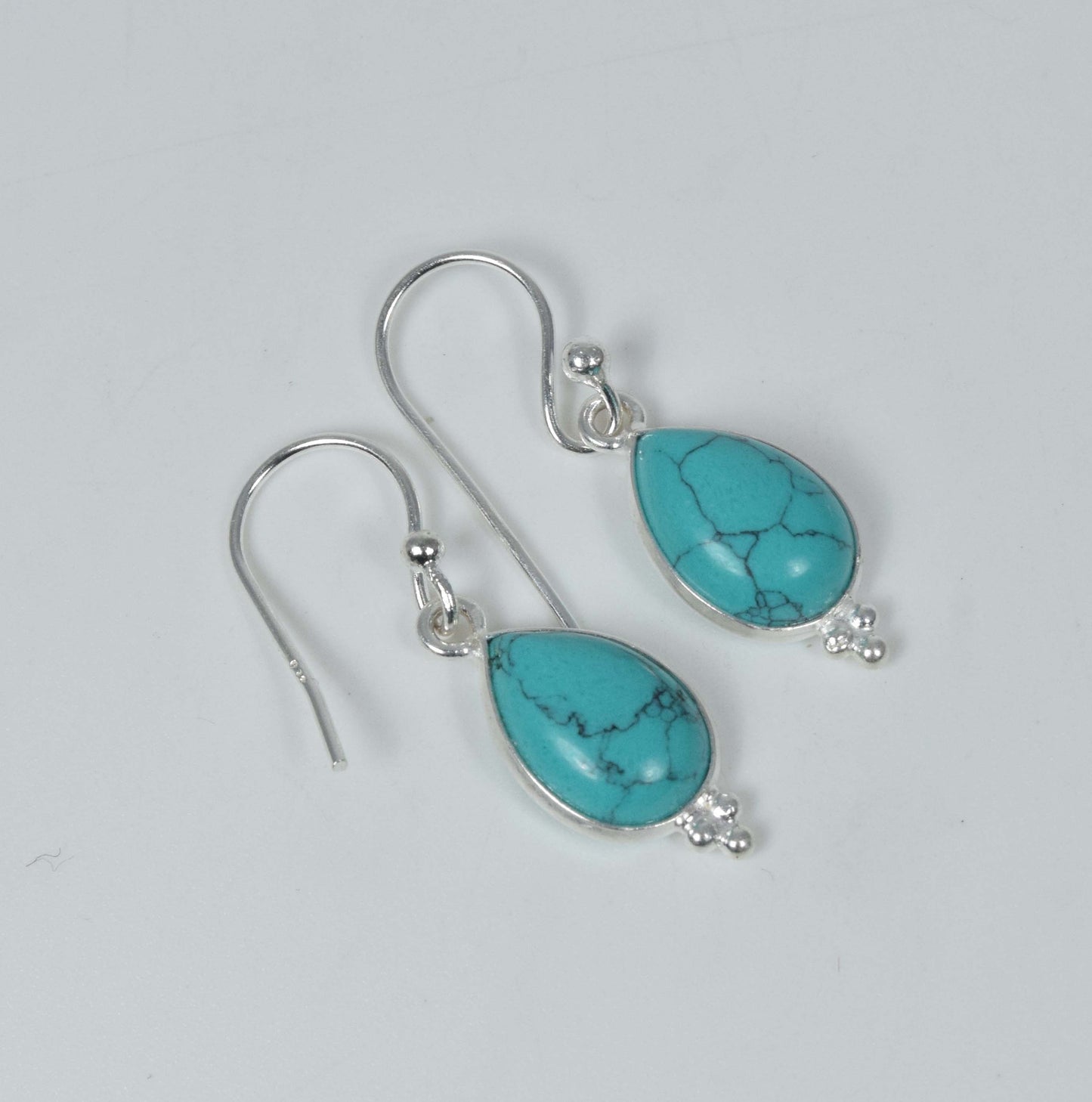 925 Solid Sterling Silver Blue Turquoise Hook Earring-1.2 Inch