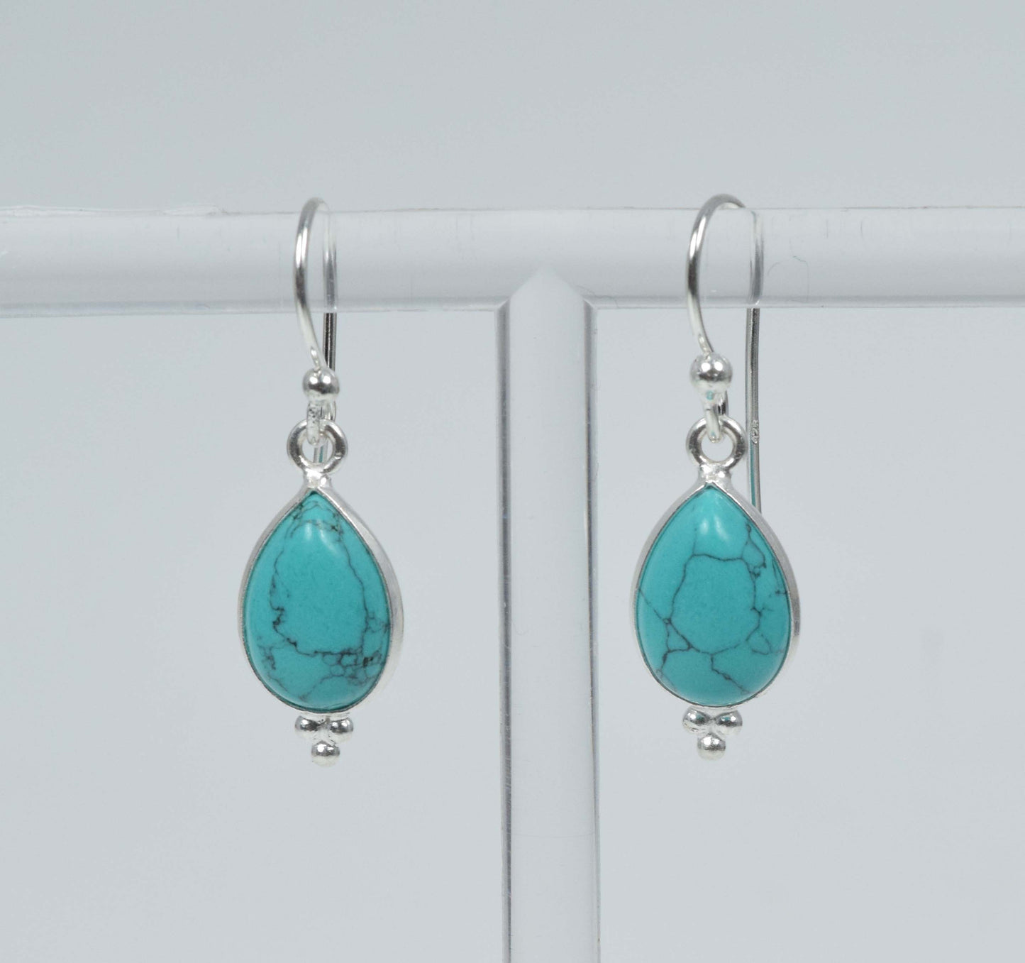 925 Solid Sterling Silver Blue Turquoise Hook Earring-1.2 Inch