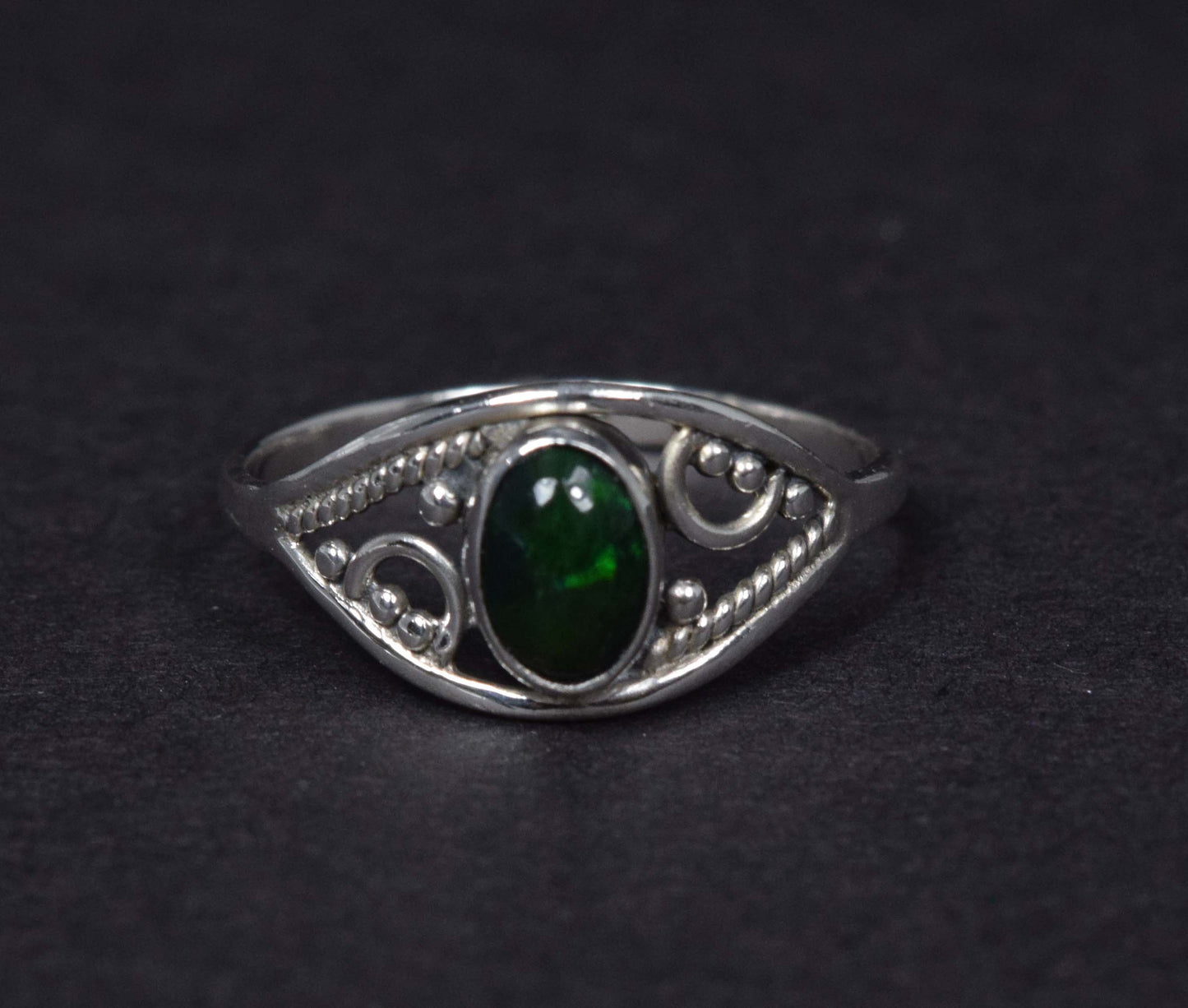 925 Solid Sterling Silver Natural Black Ethiopian Opal Plaster Ring - 1.7 Grams