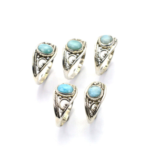 WHOLESALE 5PC 925 SOLID STERLING SILVER BLUE LARIMAR RING LOT