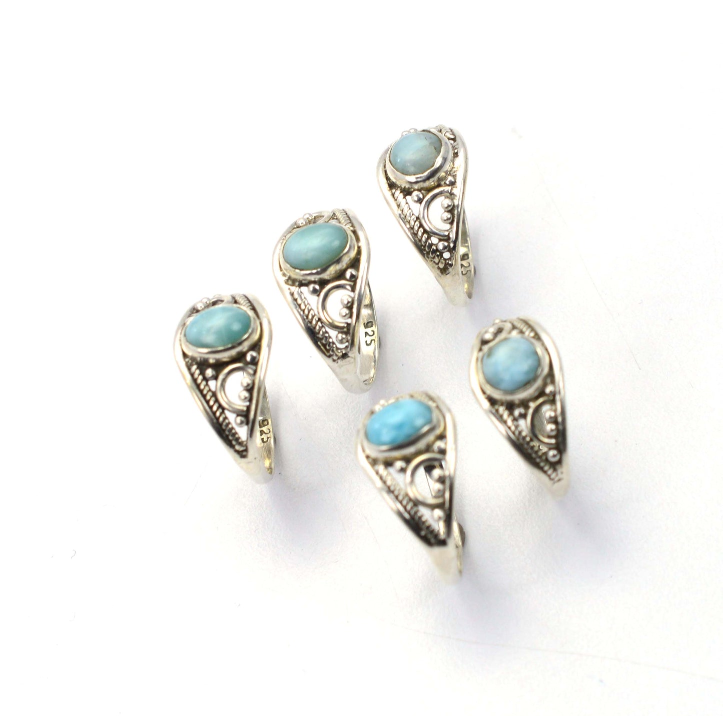 WHOLESALE 5PC 925 SOLID STERLING SILVER BLUE LARIMAR RING LOT