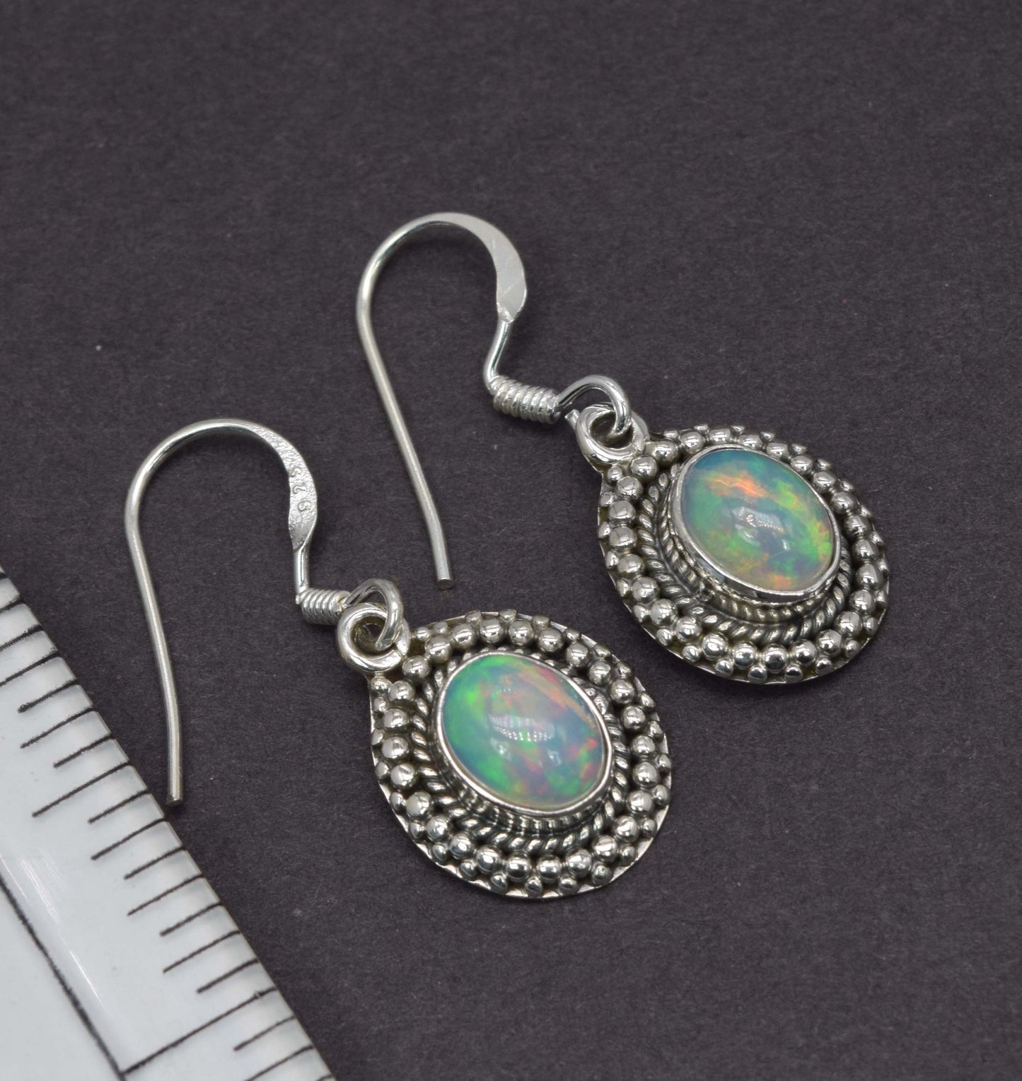 925 Solid Sterling Silver Natural Ethiopian Opal Hook Earring - 4 Grams