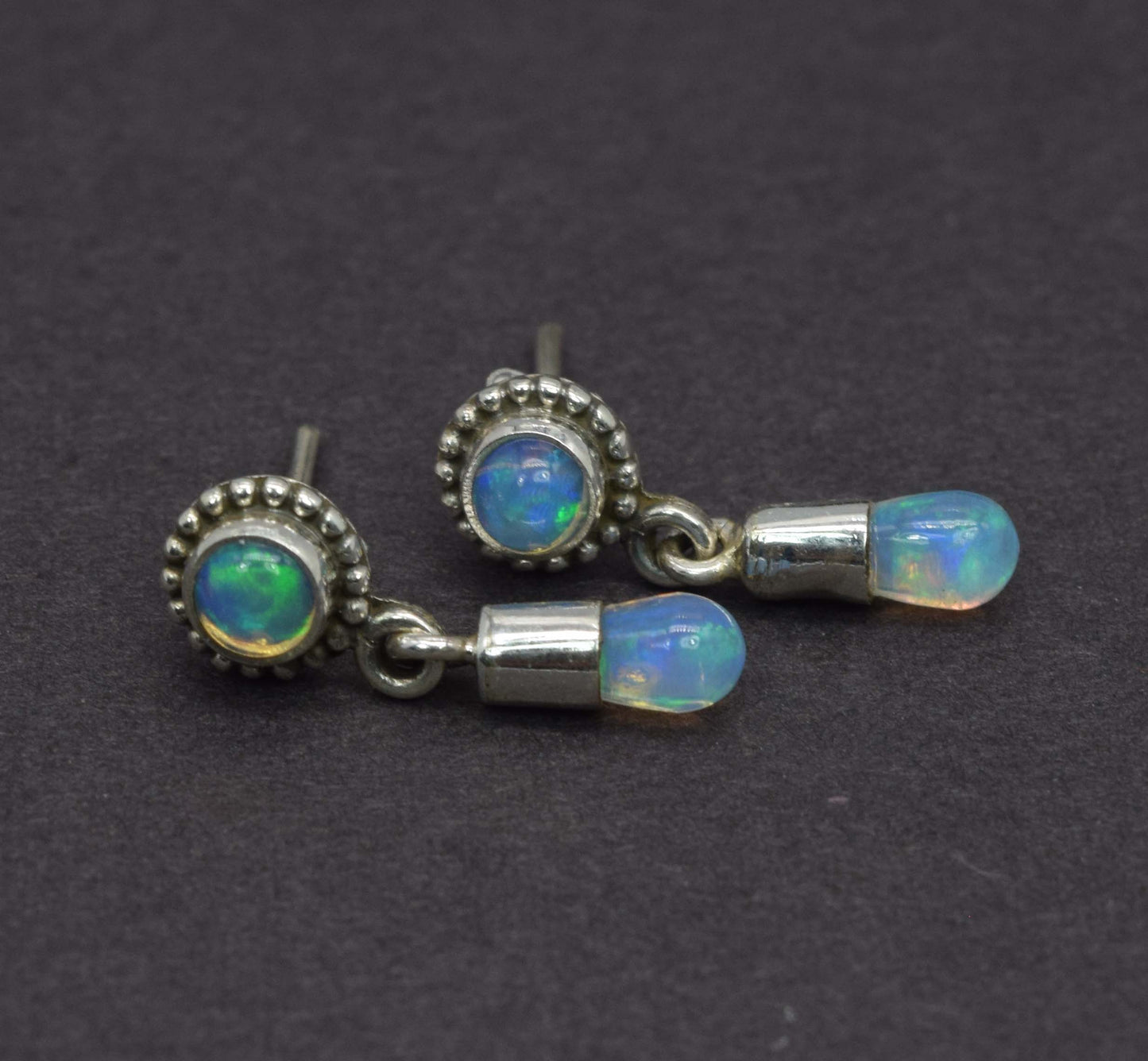 925 Solid Sterling Silver Ethiopian Opal Stud Earring