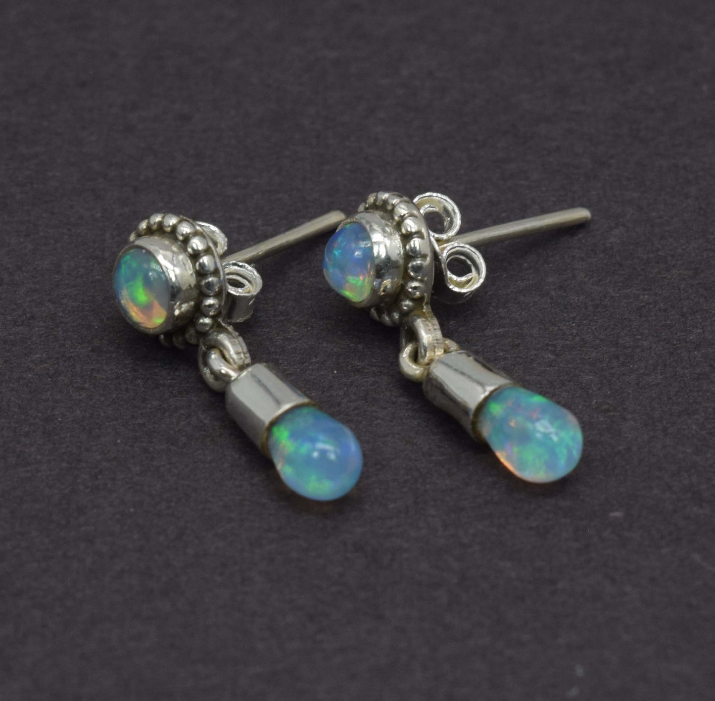 925 Solid Sterling Silver Ethiopian Opal Stud Earring