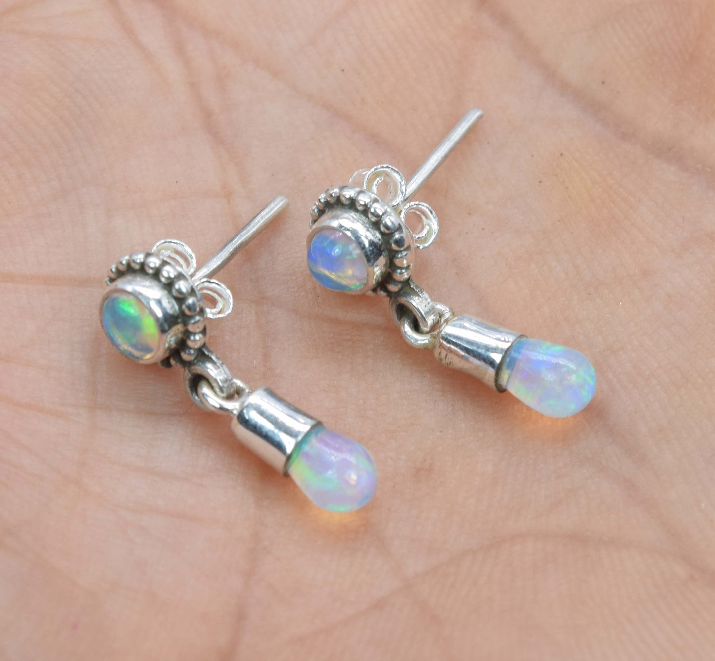 925 Solid Sterling Silver Ethiopian Opal Stud Earring