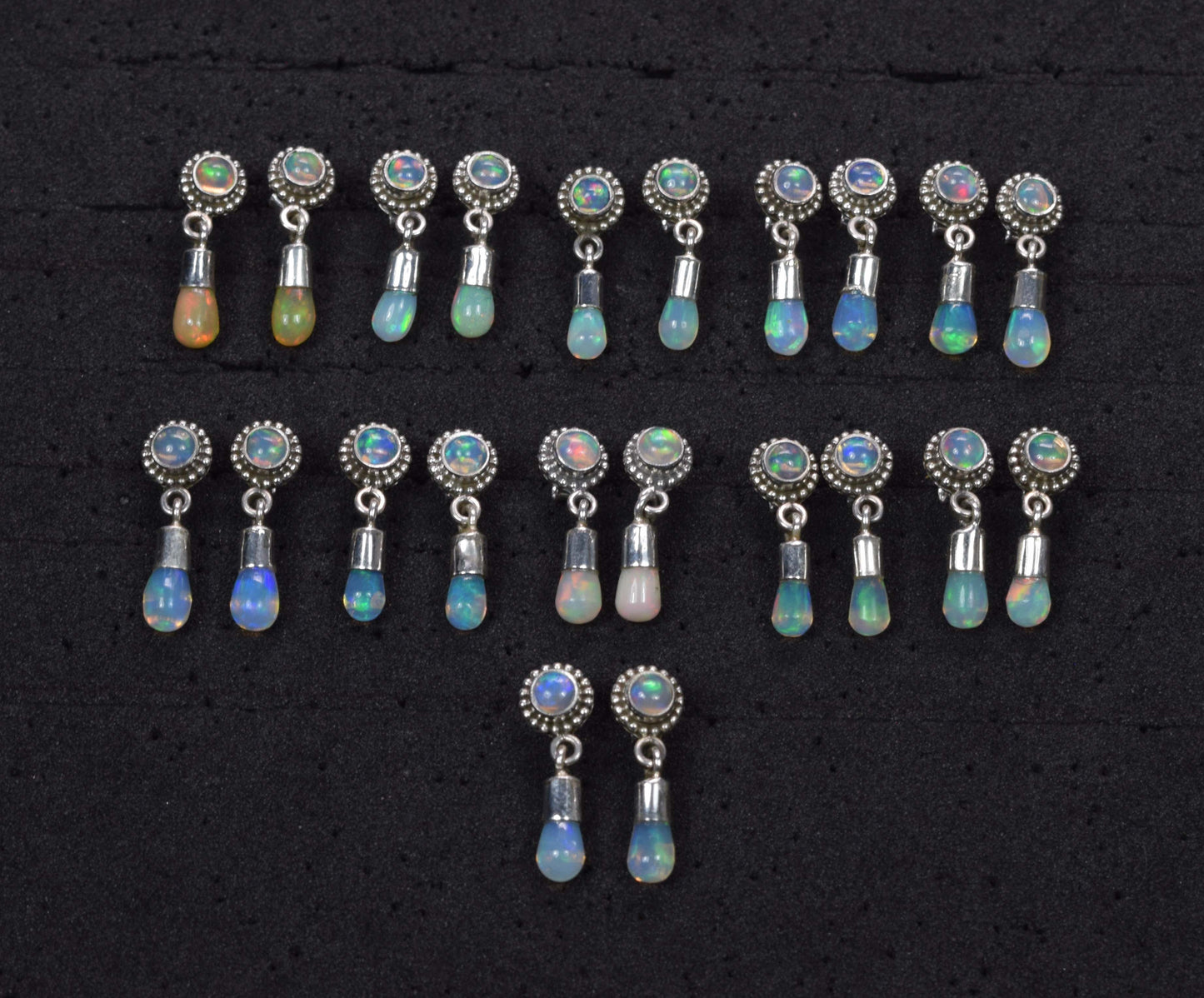 Wholesale 11PR 925 Solid Sterling Silver Ethiopian Opal Stud Earring