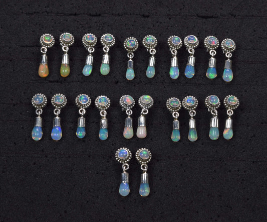 Wholesale 11PR 925 Solid Sterling Silver Ethiopian Opal Stud Earring