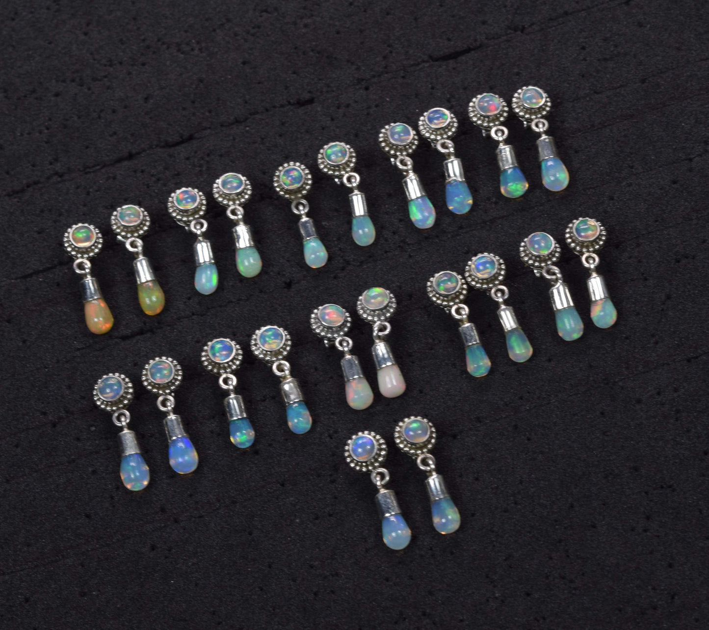 Wholesale 11PR 925 Solid Sterling Silver Ethiopian Opal Stud Earring