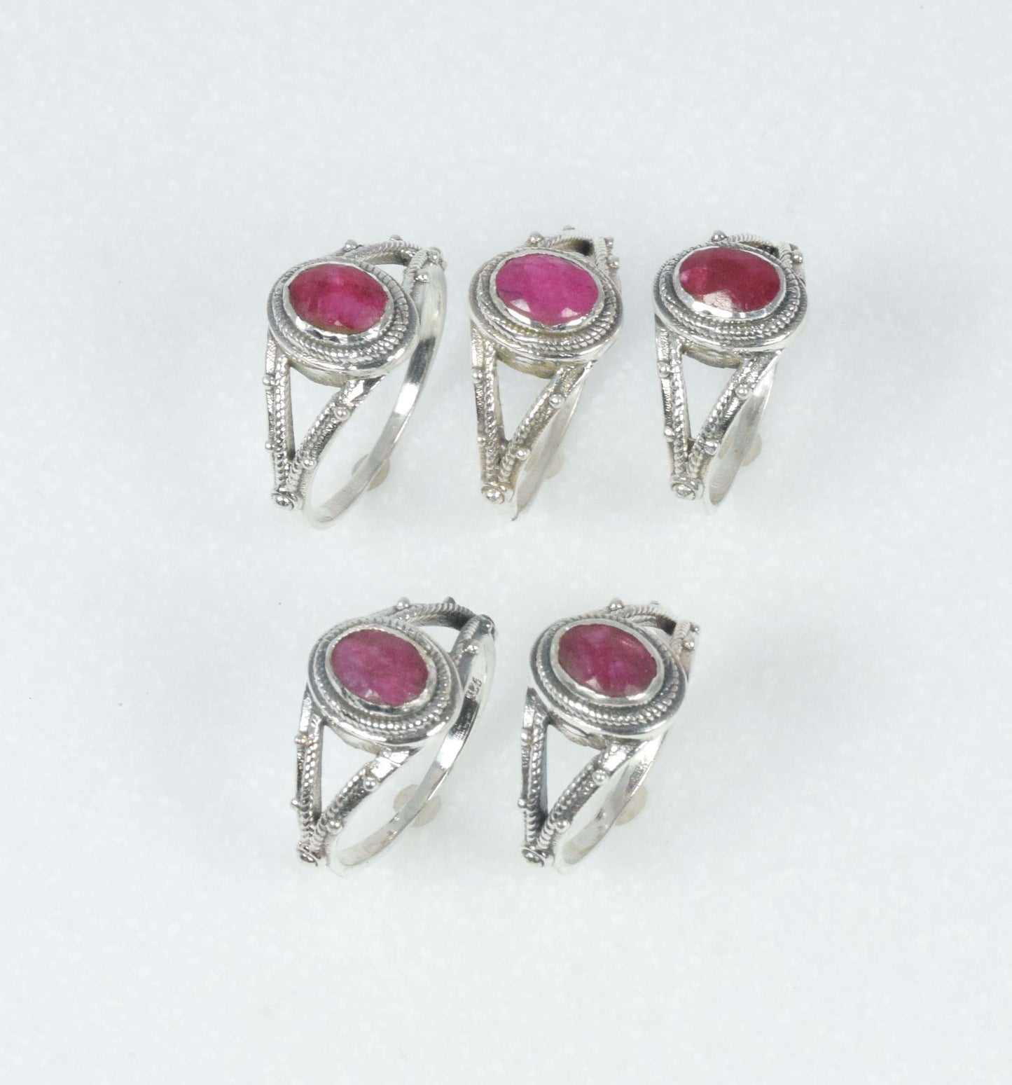 Wholesale 5PC 925 Solid Sterling Silver Simulated Ruby Ring Lot