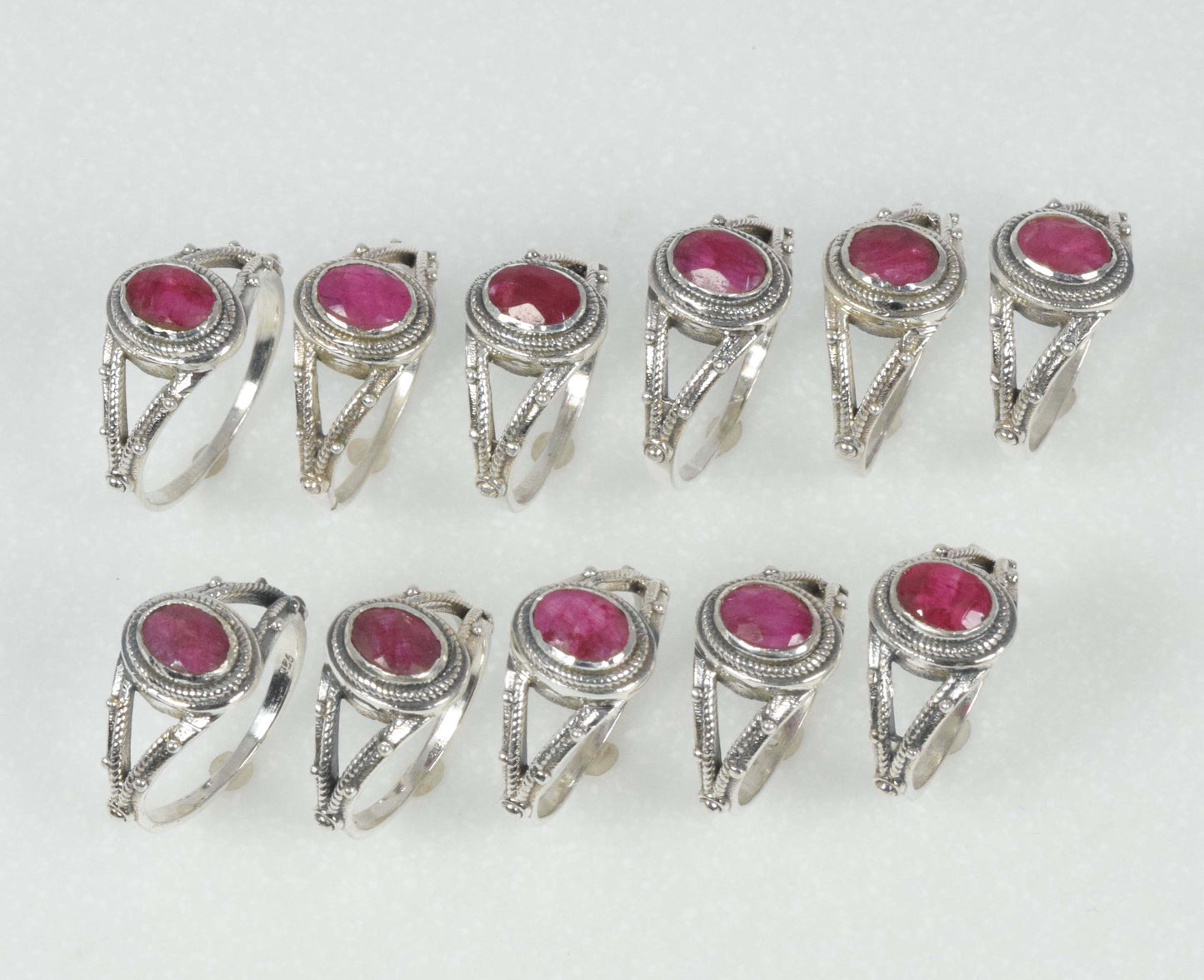 Wholesale 11PC 925 Solid Sterling Silver Simulated Ruby Ring Lot