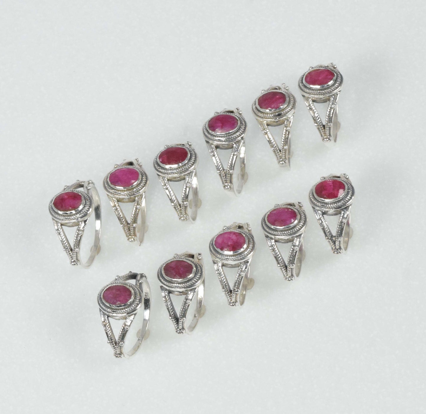 Wholesale 11PC 925 Solid Sterling Silver Simulated Ruby Ring Lot