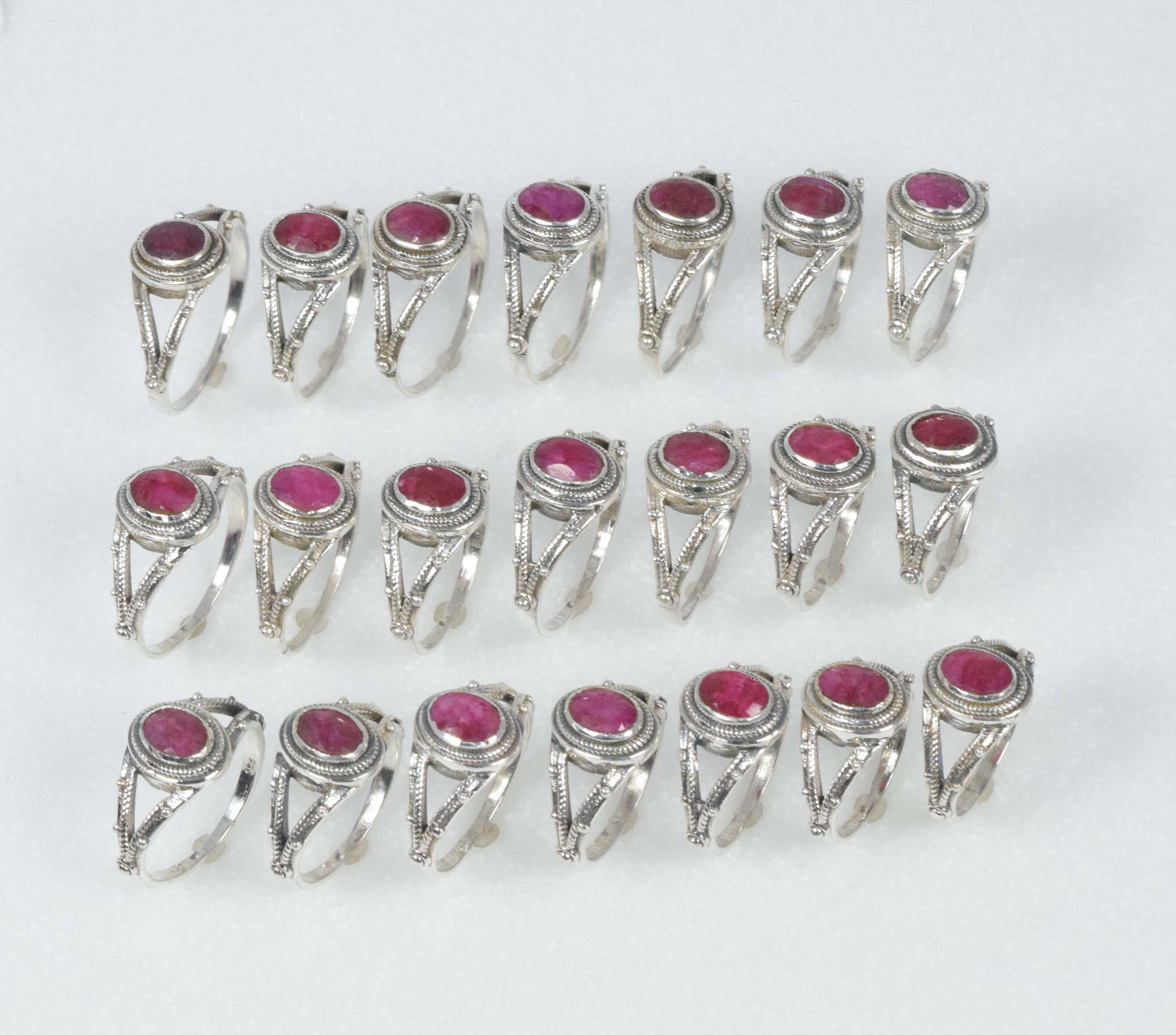 Wholesale 21PC 925 Solid Sterling Silver Simulated Ruby Ring Lot