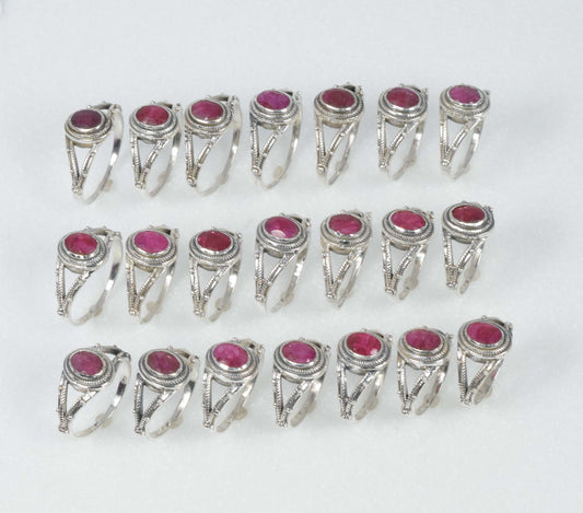 Wholesale 21PC 925 Solid Sterling Silver Simulated Ruby Ring Lot