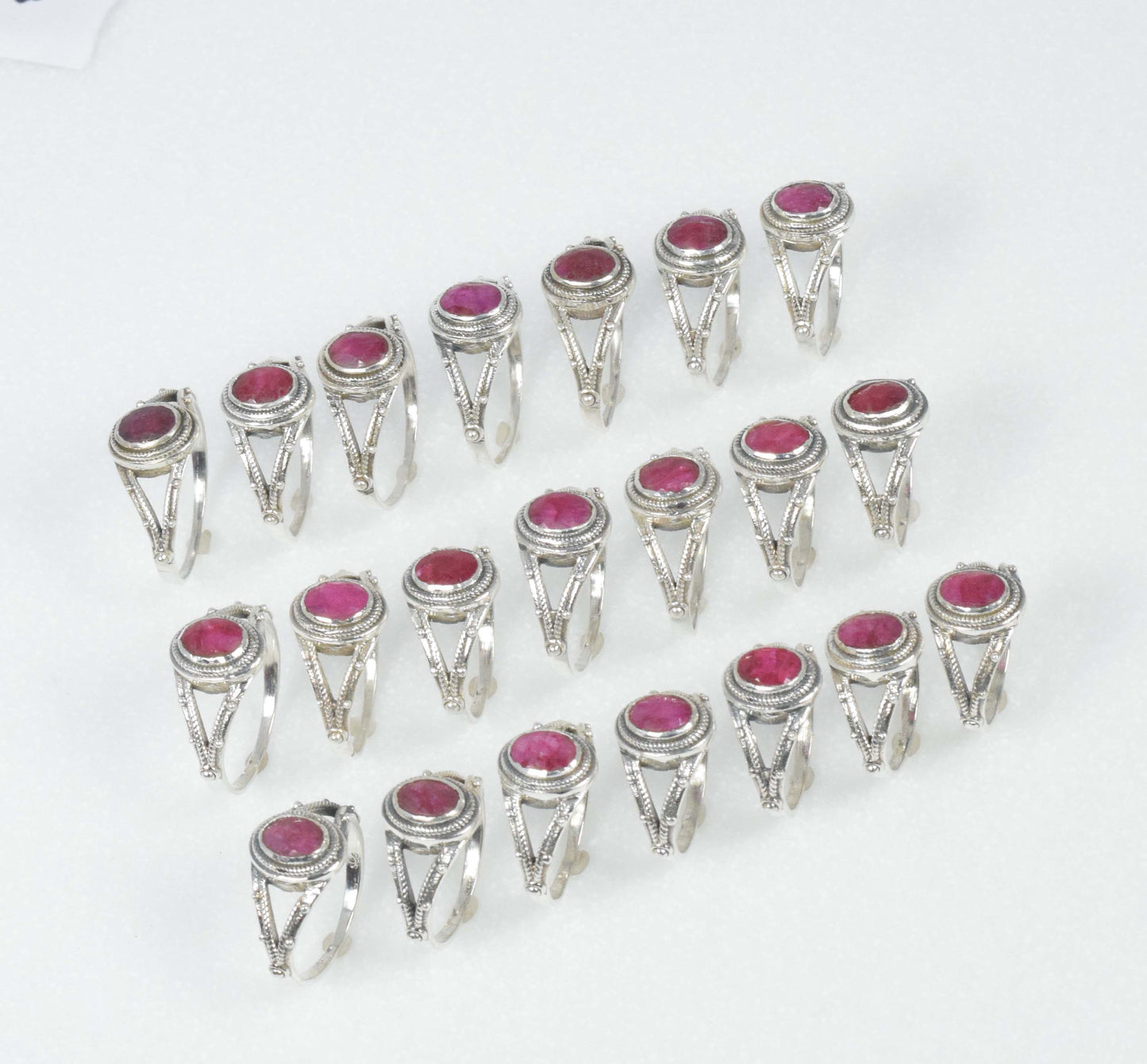 Wholesale 21PC 925 Solid Sterling Silver Simulated Ruby Ring Lot