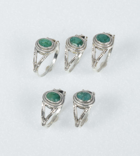 Wholesale 5PC 925 Solid Sterling Silver Simulated Emerald Ring Lot