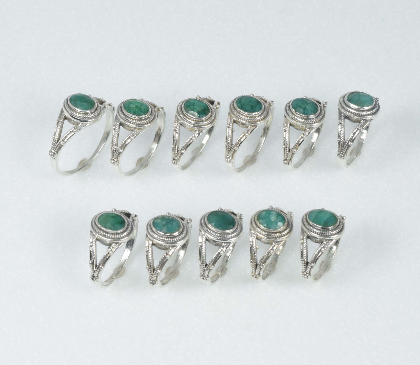 Wholesale 11PC 925 Solid Sterling Silver Simulated Emerald Ring Lot
