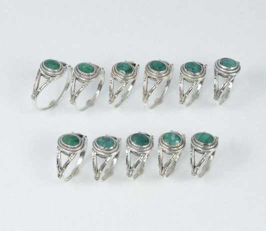Wholesale 11PC 925 Solid Sterling Silver Simulated Emerald Ring Lot