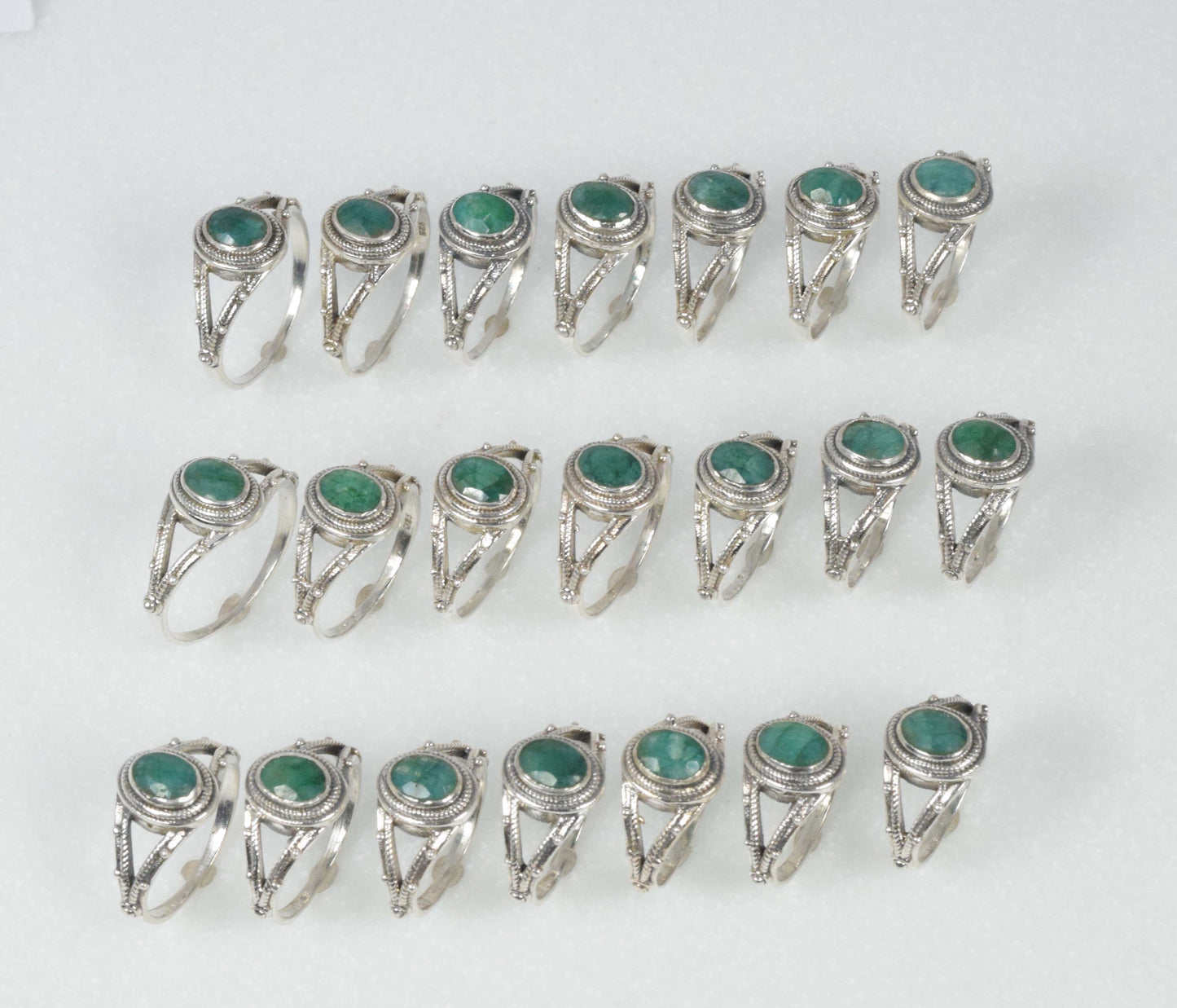 Wholesale 21PC 925 Solid Sterling Silver Simulated Emerald Ring Lot