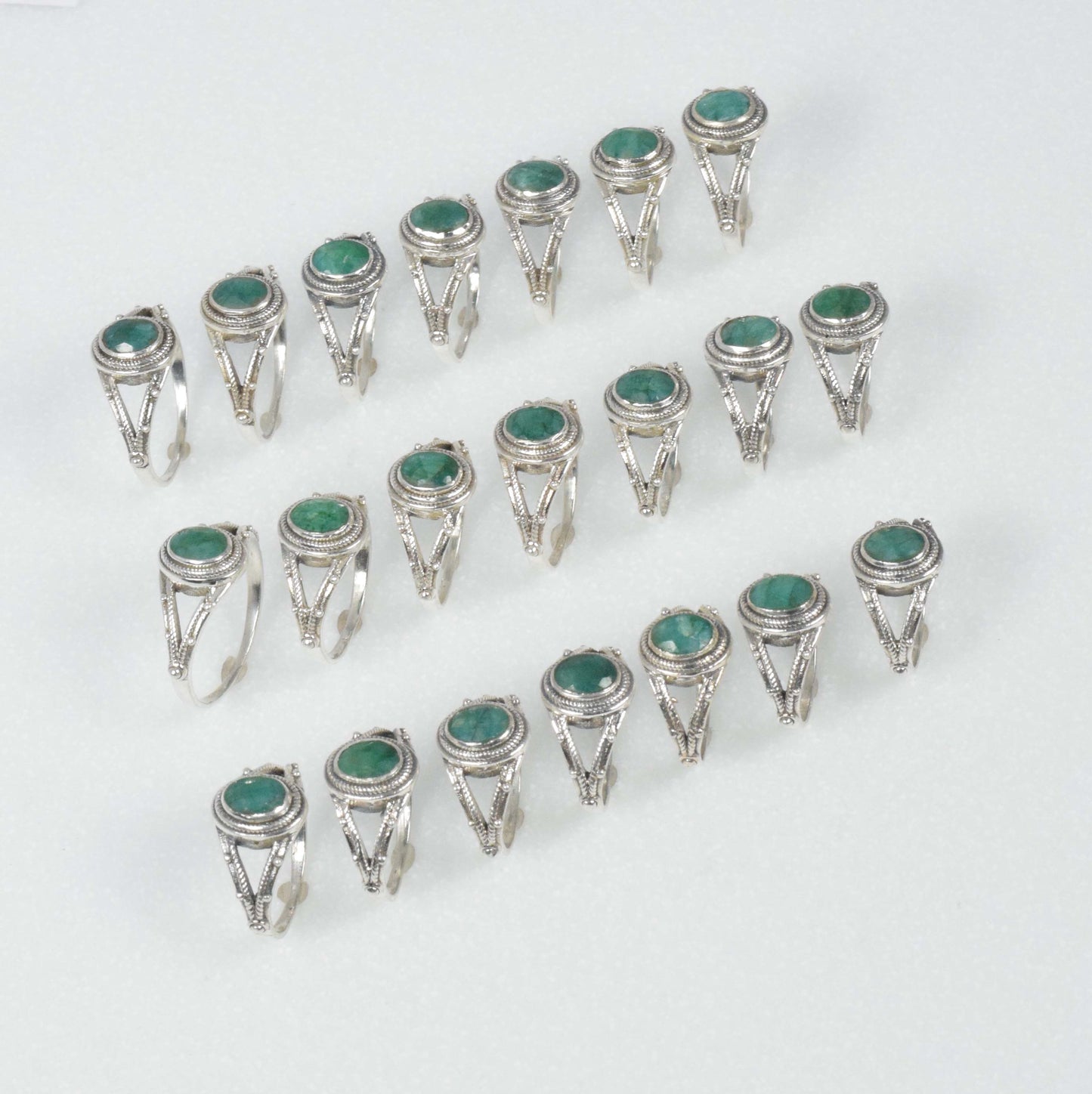 Wholesale 21PC 925 Solid Sterling Silver Simulated Emerald Ring Lot