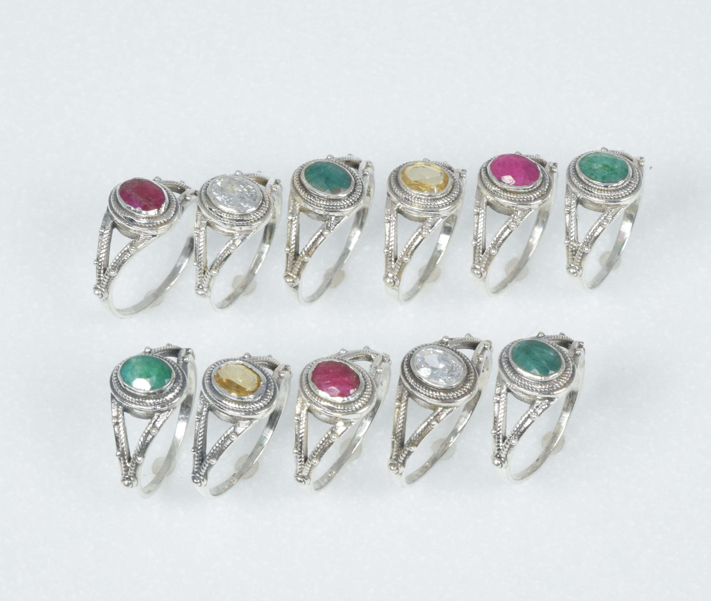 Wholesale 11PC 925 Solid Sterling Silver Simulated Ruby Emerald Ring Lot