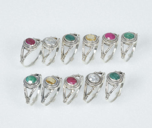 Wholesale 11PC 925 Solid Sterling Silver Simulated Ruby Emerald Ring Lot