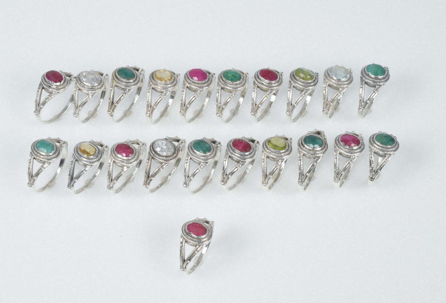 Wholesale 21PC 925 Solid Sterling Silver Simulated Ruby Emerald Ring Lot