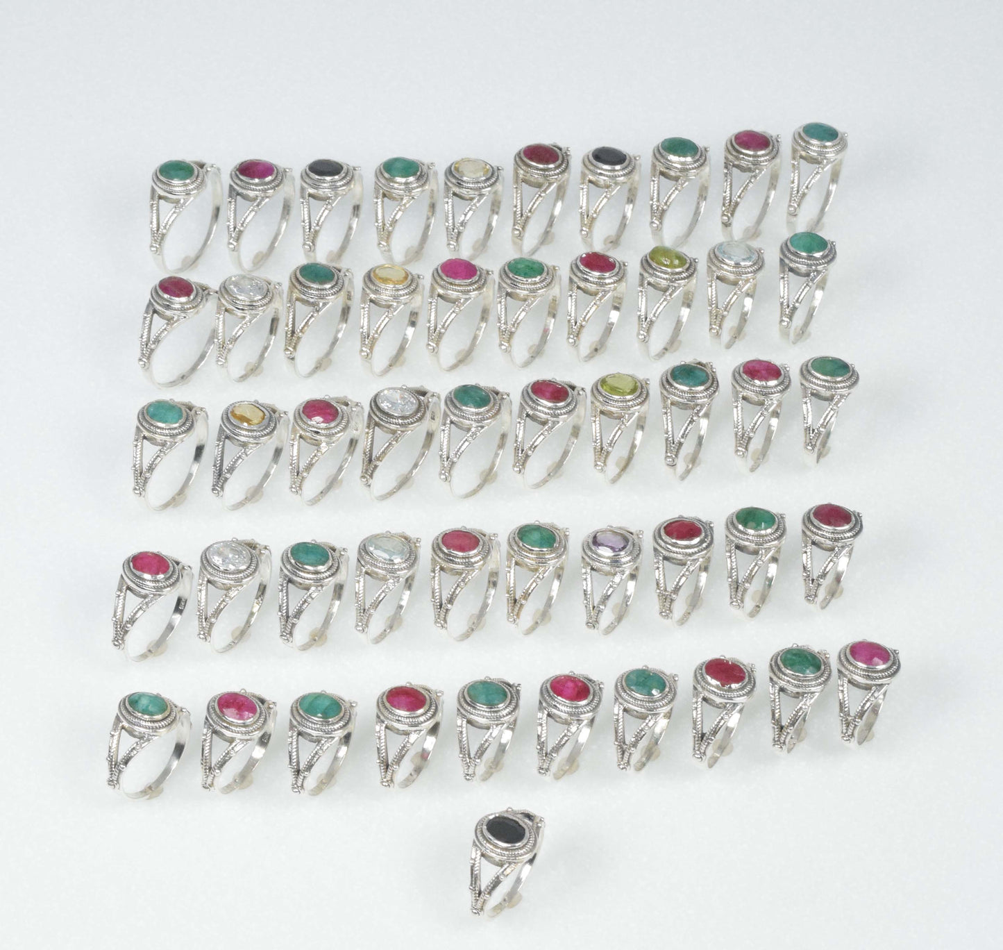Wholesale 51PC 925 Solid Sterling Silver Simulated Ruby Emerald Ring Lot