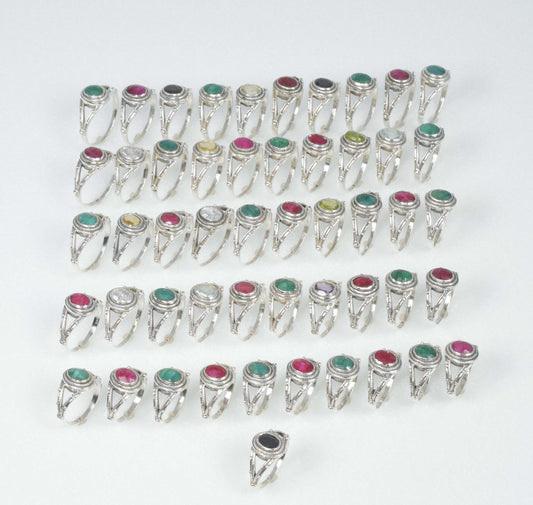 Wholesale 51PC 925 Solid Sterling Silver Simulated Ruby Emerald Ring Lot
