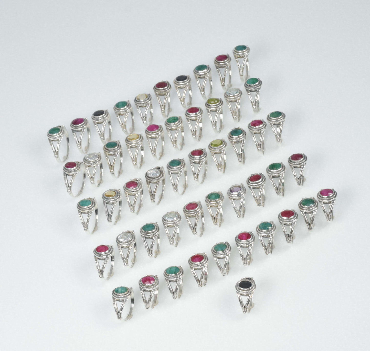 Wholesale 51PC 925 Solid Sterling Silver Simulated Ruby Emerald Ring Lot