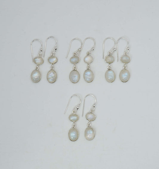 Wholesale 925 4PR Sterling Silver White Rainbow Moonstone Hook Earring Lot