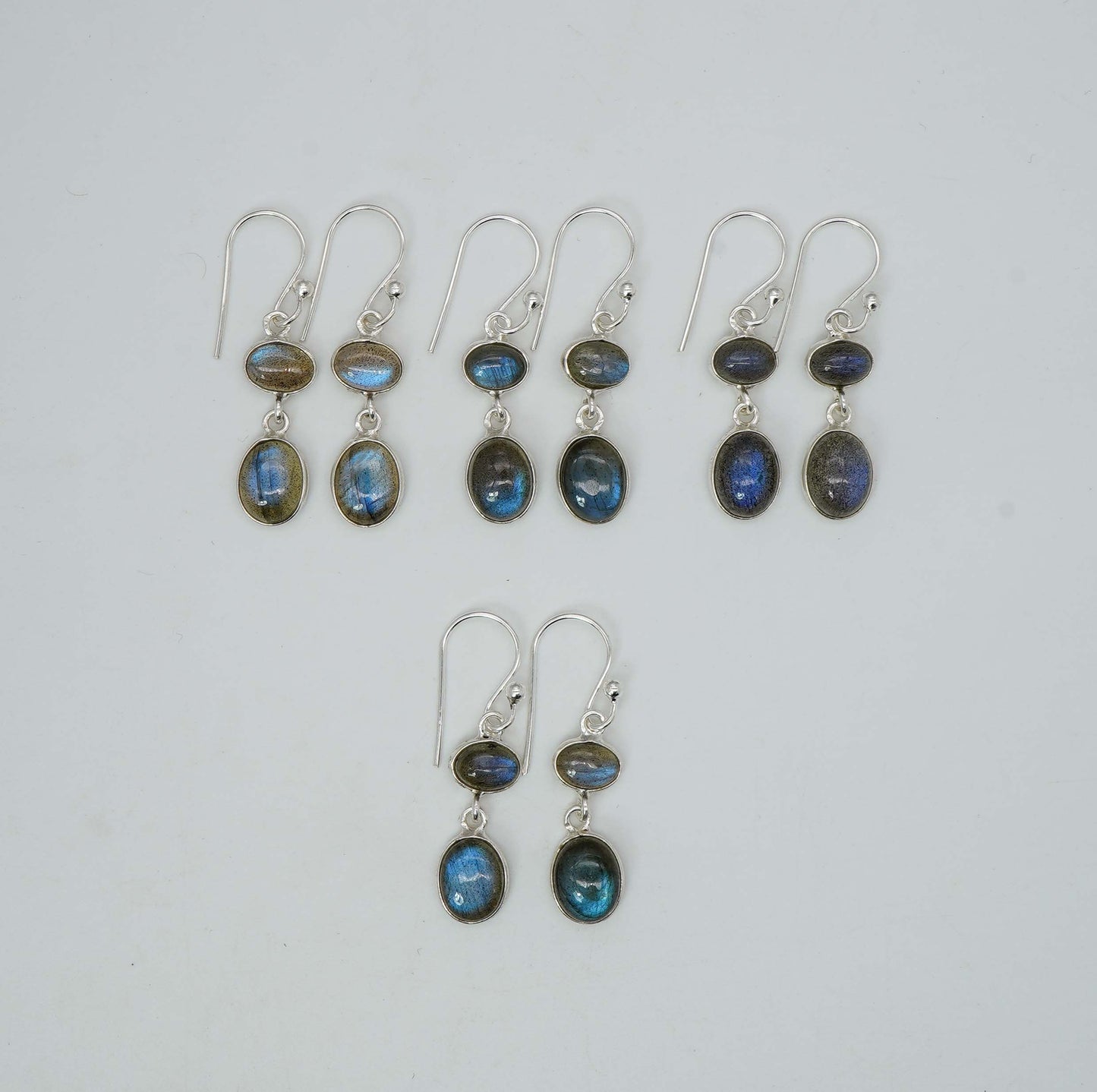 Wholesale 925 4PR Solid Sterling Silver Labradorite Hook Earring Lot