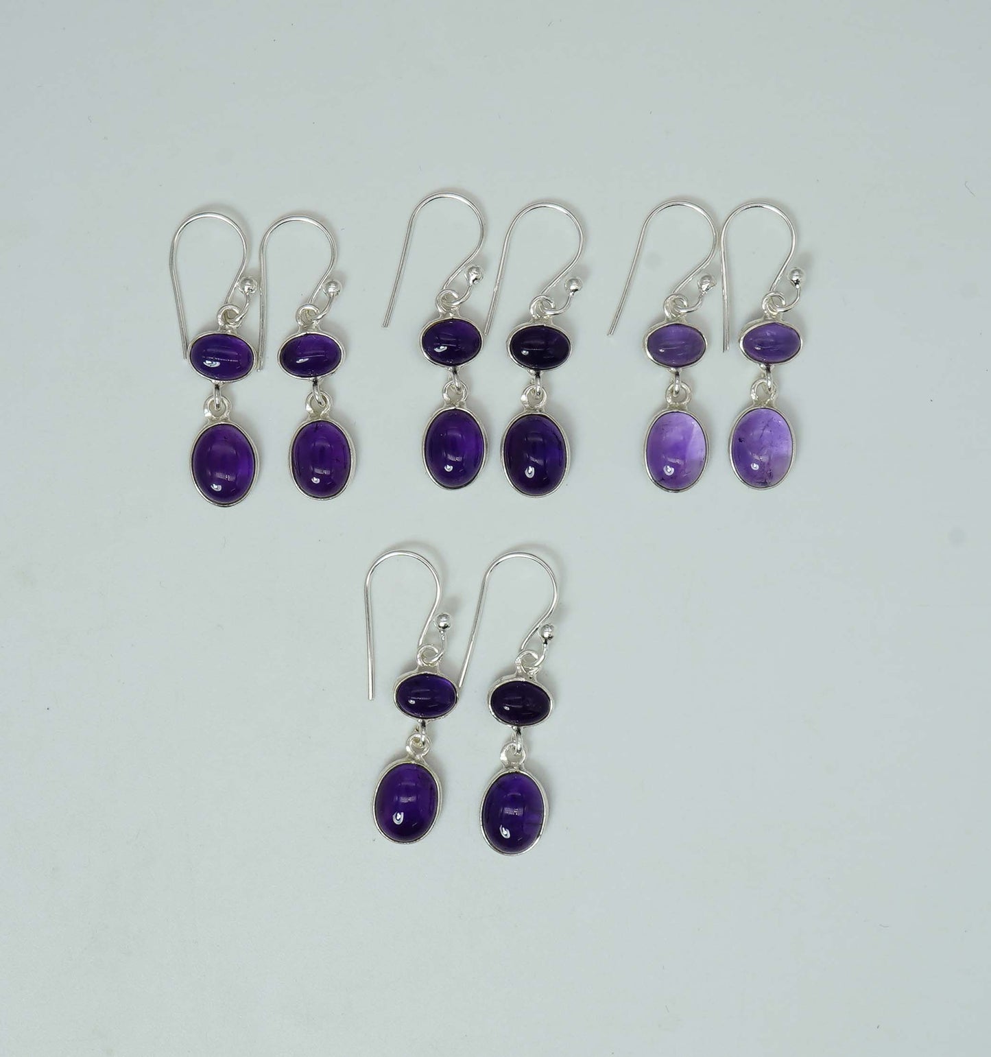 Wholesale 925 4PR Solid Sterling Silver Purple Amethyst Hook Earring Lot