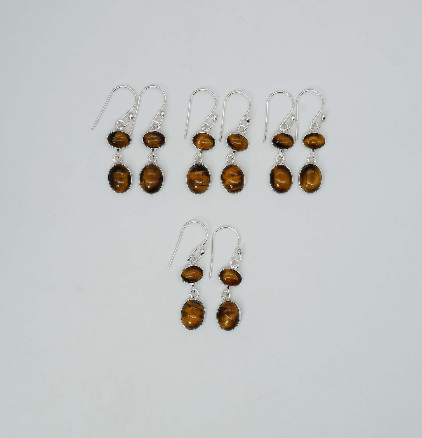 Wholesale 925 4PR Solid Sterling Silver Tiger Eye Hook Earring Lot