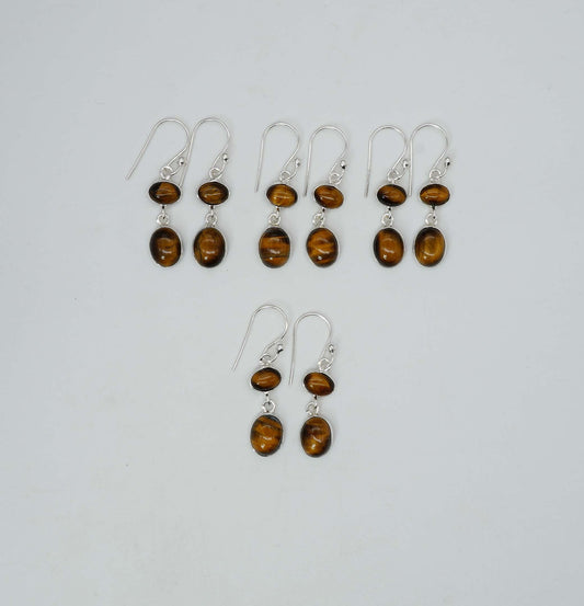 Wholesale 925 4PR Solid Sterling Silver Tiger Eye Hook Earring Lot