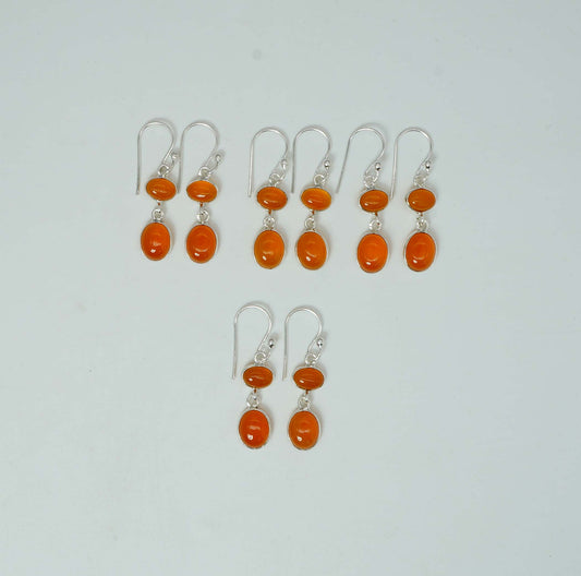 Wholesale 925 4PR Solid Sterling Silver Red Carnelian Hook Earring Lot