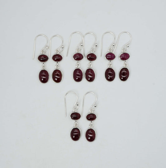 Wholesale 925 4PR Solid Sterling Silver Red Garnet Hook Earring Lot