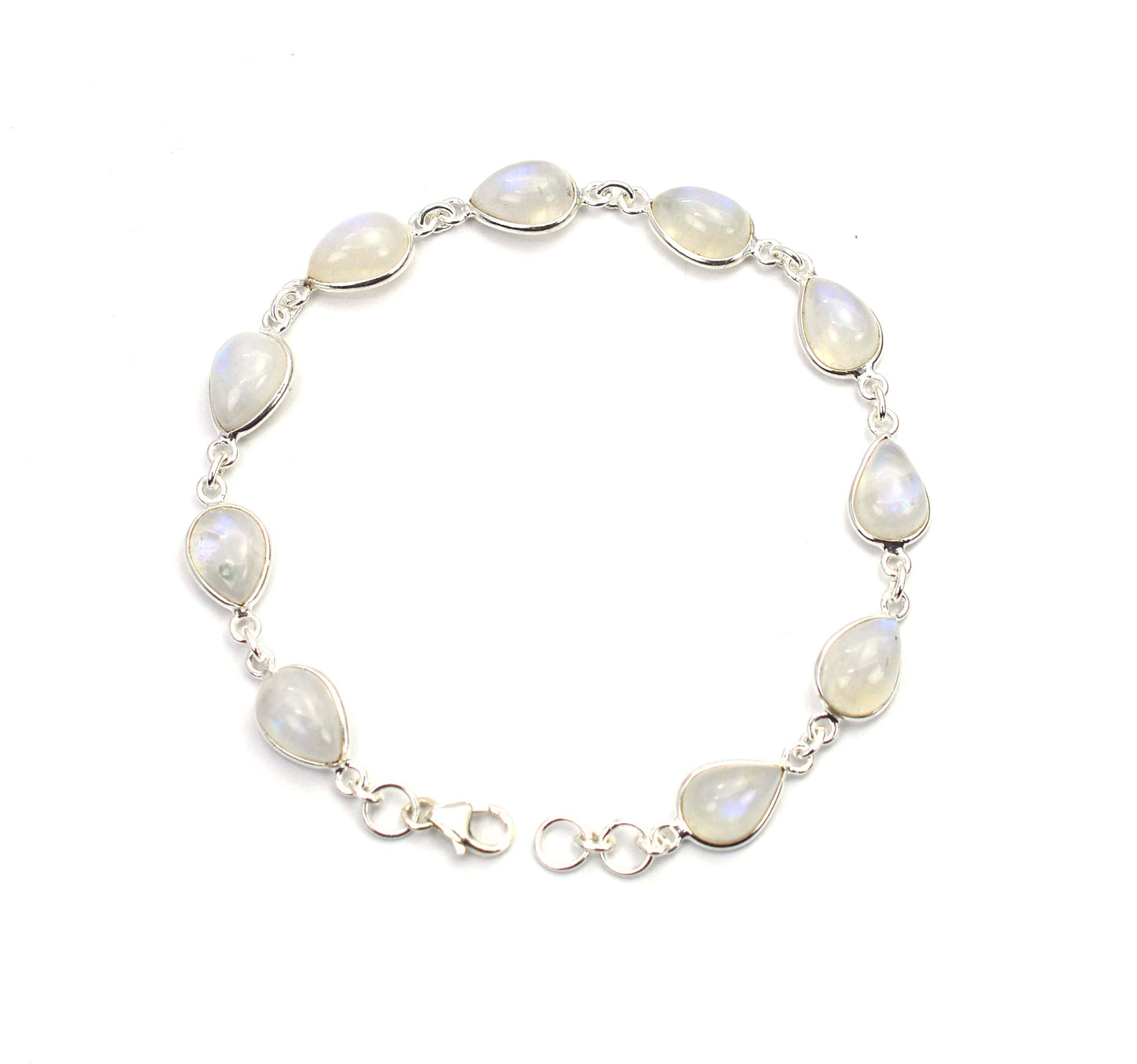 925 SOLID STERLING SILVER WHITE RAINBOW MOONSTONE HANDMADE BRACELET -8 INCH