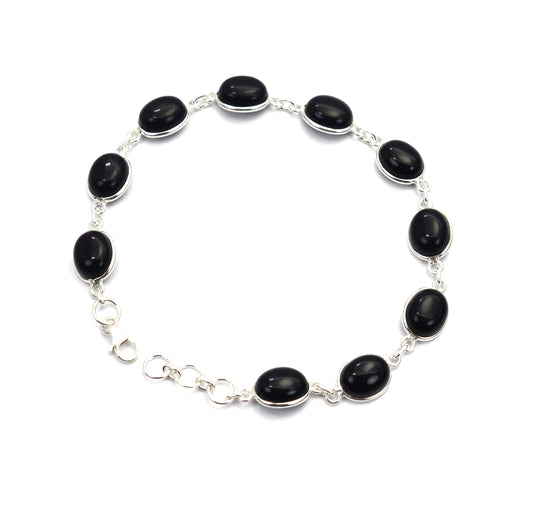 925 SOLID STERLING SILVER BLACK ONYX HANDMADE BRACELET -7.8 INCH