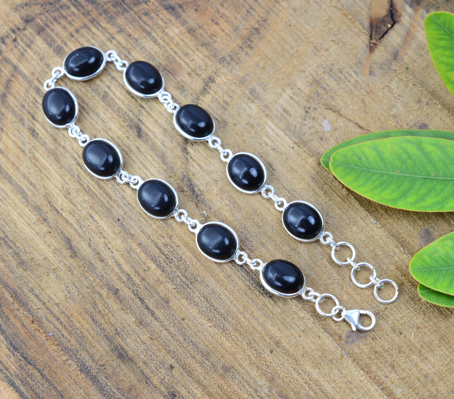 925 SOLID STERLING SILVER BLACK ONYX HANDMADE BRACELET -7.8 INCH