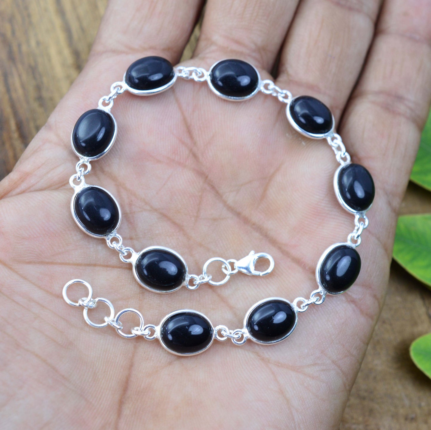 925 SOLID STERLING SILVER BLACK ONYX HANDMADE BRACELET -7.8 INCH