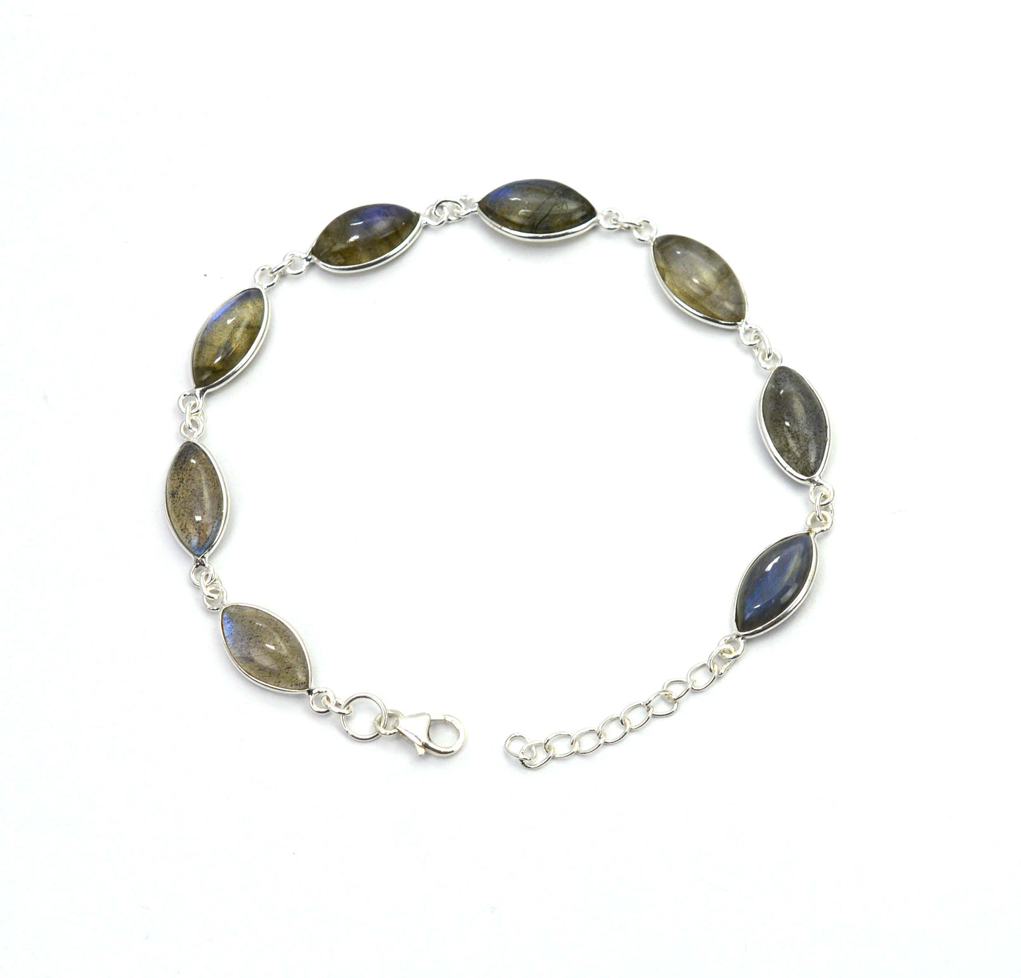 925 SOLID STERLING SILVER LABRADORITE HANDMADE BRACELET - 8.6 INCH