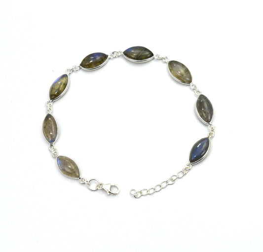 925 SOLID STERLING SILVER LABRADORITE HANDMADE BRACELET - 8.6 INCH